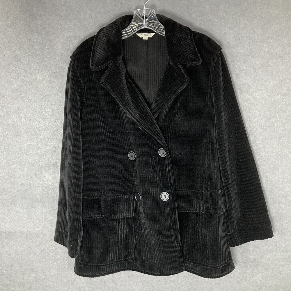 MAX STUDIO Jacket Womens Sz S Black Corduroy Double Button Pea Coat